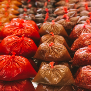 Bags of plastic ready to be recycled.